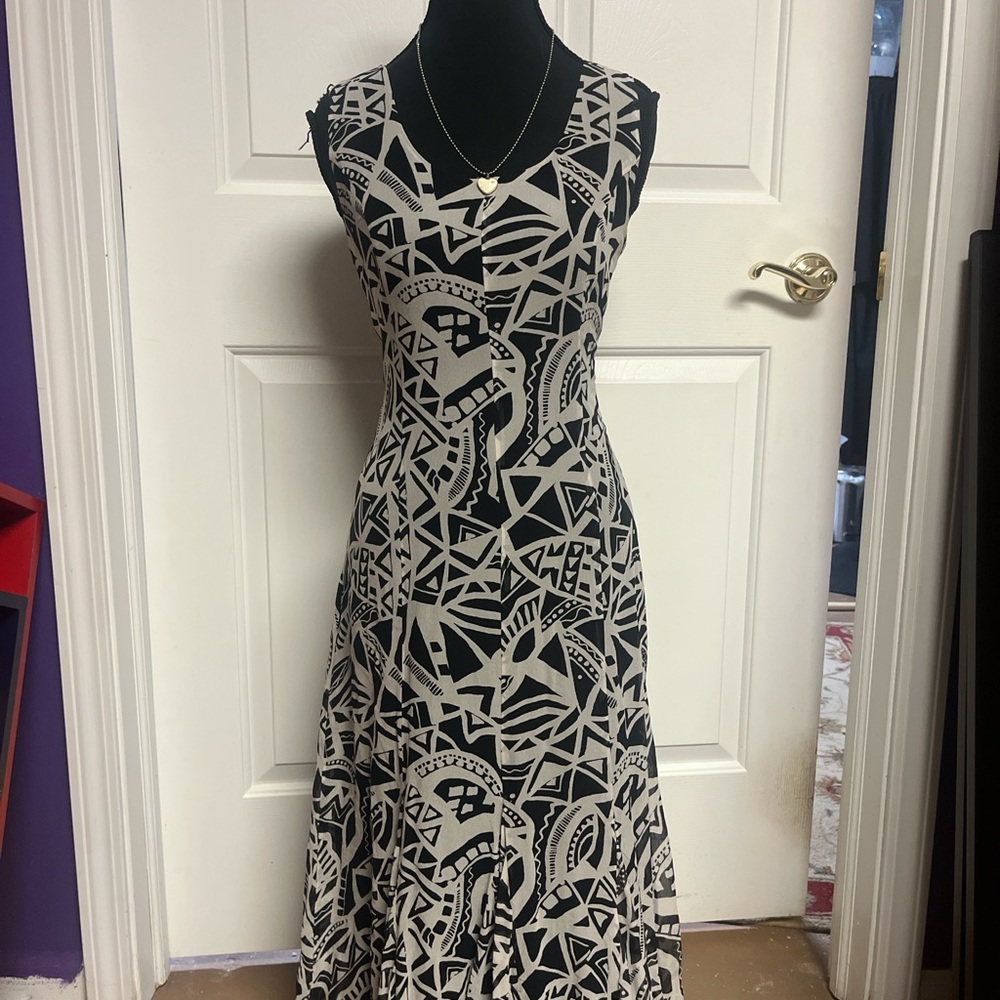 Chico's Black and Cream Geometric Maxi Dress